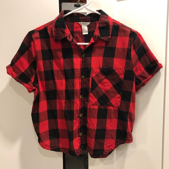 Forever 21 Tops - Buffalo plaid red/black short sleeve shirt